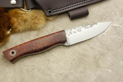Fiddleback Forge, Andy Roy - Bushfinger - Dyed Maple Burl - Tapered Tang - Natural & White Liners - 17