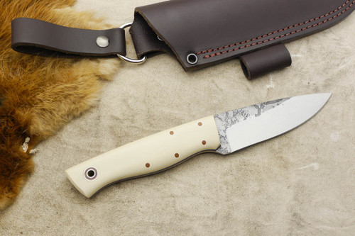 Fiddleback Forge, Andy Roy - Bushfinger - Ivory Micarta - Tapered Tang - Natural & Blue Liners - 15 Fiddleback Forge, Andy Roy - Bushfinger - Ivory Micarta - Tapered Tang - Natural & Blue Liners - 15