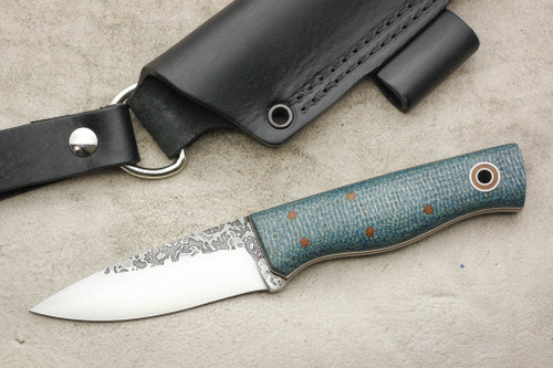 Fiddleback Forge, Andy Roy - Bushnub II - Saphire Burlap - Flat Tang - Natural & White Liners - 1