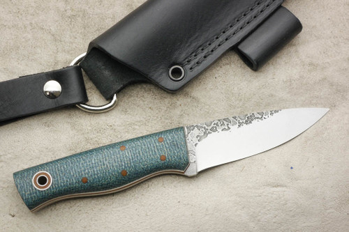 Fiddleback Forge, Andy Roy - Bushnub II - Saphire Burlap - Flat Tang - Natural & White Liners - 1