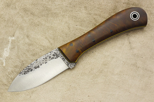 Fiddleback Forge, Andy Roy - EDC II - Maple Burl - Flat Tang - Black and Yellow Liners - 13