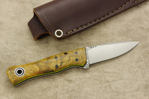 Fiddleback Forge, Andy Roy - Esquire - Buckeye Burl - Flat Tang - Black and Lime Green Liners - 8