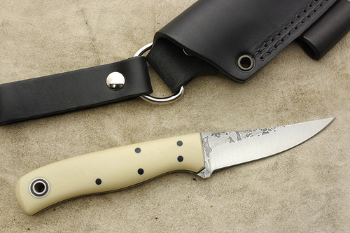 Fiddleback Forge, Andy Roy - F2 - Ivory Micarta - Flat Tang - Black & White Liners - 3