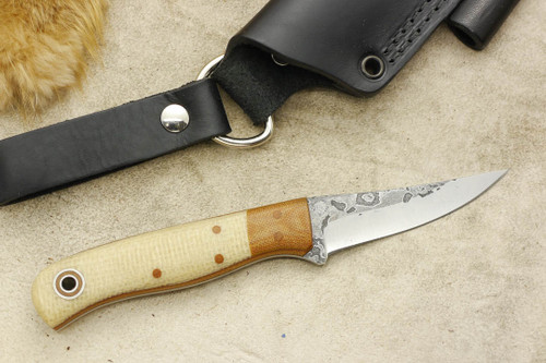 Fiddleback Forge, Andy Roy - F2 - Natural Canvas Micarta & Oatmeal Burlap - Flat Tang - Thick Natural Liners - 4 Fiddleback Forge, Andy Roy - F2 - Natural Canvas Micarta & Oatmeal Burlap - Flat Tang - Thick Natural Liners - 4