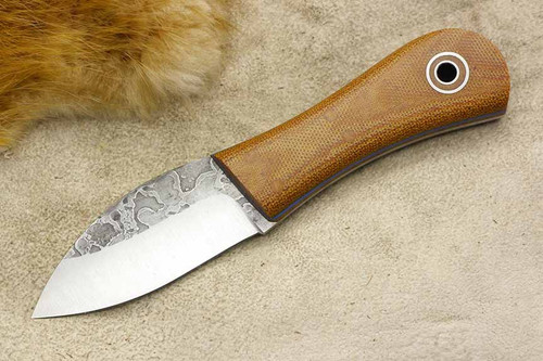 Fiddleback Forge, Andy Roy - Gnome - Natural Canvas Micarta - Flat Tang - Natural and Blue Liners - 2