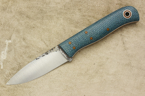 Fiddleback Forge, Andy Roy - Hiking Buddy - Sapphire Burlap - Flat Tang - Natural and White Liners - 10