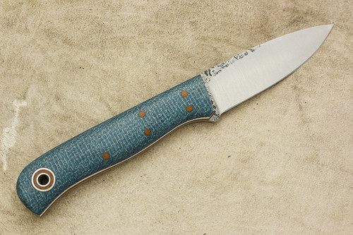 Fiddleback Forge, Andy Roy - Hiking Buddy - Sapphire Burlap - Flat Tang - Natural and White Liners - 10