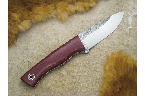 Fiddleback Forge, Andy Roy - Hunter - Ruby Burlap Handle - Tapered Tang - Natural and White Liners - 4 Fiddleback Forge, Andy Roy - Hunter - Ruby Burlap Handle - Tapered Tang - Natural and White Liners - 4