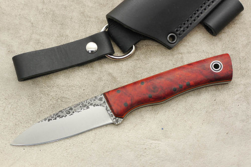 Fiddleback Forge, Andy Roy - Kephart - Dyed Maple Burl - Flat Tang - Black and Orange Liners - 38