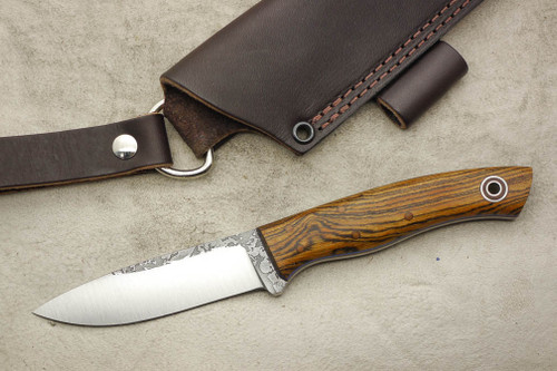 Fiddleback Forge, Andy Roy - Ladyfinger - Bocote - Tapered Tang - Natural & Blue Liners - 7