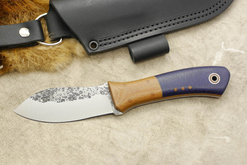 Fiddleback Forge, Andy Roy - Nessmuk - Navy Blue Burlap & Natural Linen Micarta Burlap - Flat Tang - Thick Natural Liners - 10