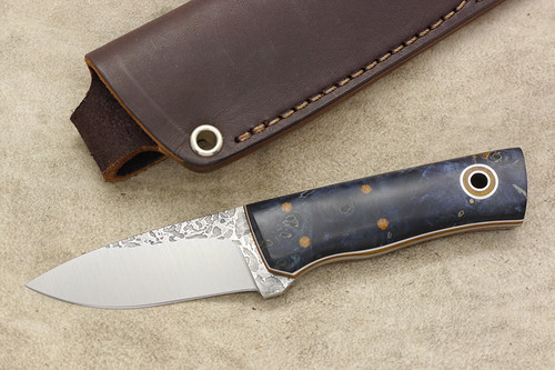 Fiddleback Forge, Andy Roy - Pocket Kephart - Dyed Maple Burl - Tapered Tang - Natural and White Liners - 7