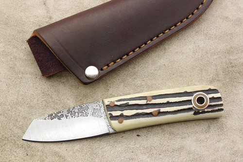 Fiddleback Forge, Andy Roy - Pygmy - Stag Jigged Bone - Flat Tang - 1