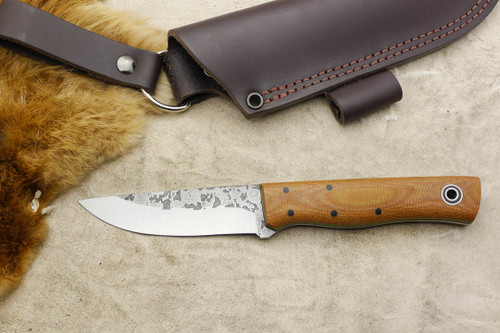 Fiddleback Forge, Andy Roy - Recluse - Natural Canvas Micarta - Flat Tang - Black & Lime Green Liners - 17