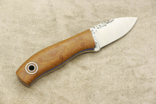 Fiddleback Forge, Andy Roy - Runt - Natural Canvas Micarta Handle - Tapered Tang - Natural and Blue Liners - 15