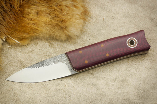 Fiddleback Forge, Andy Roy - Sgain Dubh - Ruby Canvas Micarta - Flat Tang - Natural & White Liners - 2