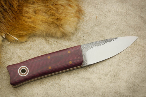 Fiddleback Forge, Andy Roy - Sgain Dubh - Ruby Canvas Micarta - Flat Tang - Natural & White Liners - 2