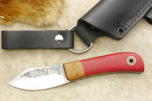 Fiddleback Forge, Andy Roy - Sylvrfalcen - Natural Canvas Micarta & Ruby Burlap - Flat Tang - Thick Natural Liners - 3