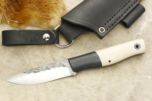 Fiddleback Forge, Andy Roy - Terrasaur - Black Canvas Micarta & Ivory Micarta - Flat Tang - Thick Black Liners - 10