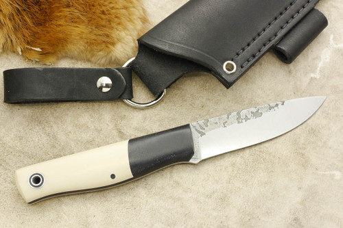 Fiddleback Forge, Andy Roy - Terrasaur - Black Canvas Micarta & Ivory Micarta - Flat Tang - Thick Black Liners - 10