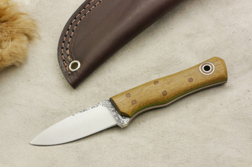 Fiddleback Forge, Andy Roy Custom Esquire Fixed Blade (Tapered Tang) Knife w/ African Blackwood Handle & Thick Natural & Thin Lime Green Liners - 6
