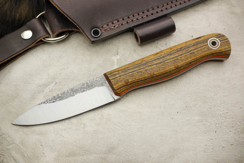 Fiddleback Forge, Andy Roy Custom KE Bushie Fixed Blade (Flat Tang) Knife w/ Bocote Handle & Thick Natural & Thin Orange Liners - 13