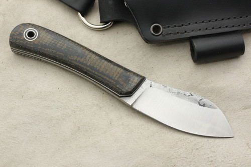 Fiddleback Forge, Andy Roy Custom Minimuk Fixed Blade (Tapered Tang) Knife w/ Black & Tan Burlap Handle & Thick Black & Thin White Liners - 2