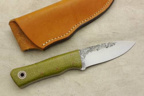 Fiddleback Forge, Andy Roy Custom Monarch Fixed Blade (Flat Tang) Knife w/ Emerald Burlap Handle & Thick Natural & Thin White Liners - 5 Fiddleback Forge, Andy Roy Custom Monarch Fixed Blade (Flat Tang) Knife w/ Emerald Burlap Handle & Thick Natural & Thin White Liners - 5