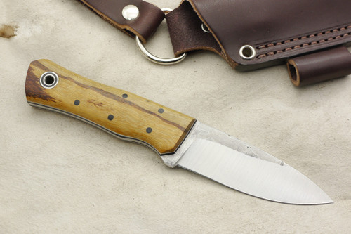 Fiddleback Forge, Andy Roy Custom Monarch Fixed Blade  (Flat Tang) Knife w/ Marblewood Handle & Thick Black & Thin White Liners - 3