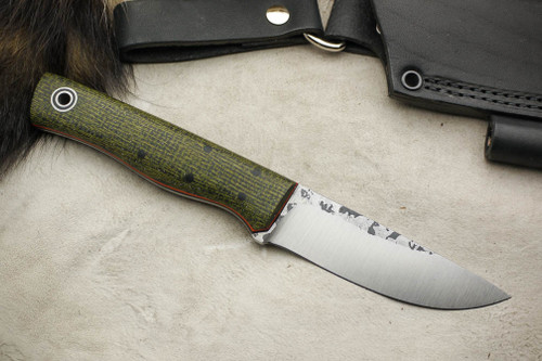 Fiddleback Forge, Andy Roy Custom Recluse Fixed Blade (Tapered Tang) Knife w/ Evergreen Burlap Handle & Thick Black & Thin Orange Liners - 15 Fiddleback Forge, Andy Roy Custom Recluse Fixed Blade (Tapered Tang) Knife w/ Evergreen Burlap Handle & Thick Black & Thin Orange Liners - 15