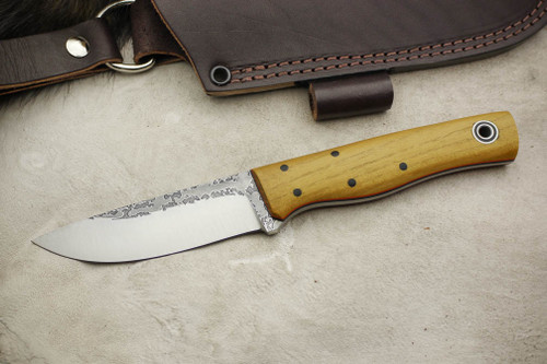 Fiddleback Forge, Andy Roy Custom Recluse Fixed Blade (Tapered Tang) Knife w/ Osage Orange Handle & Thick Black & Thin Orange Liners - 16