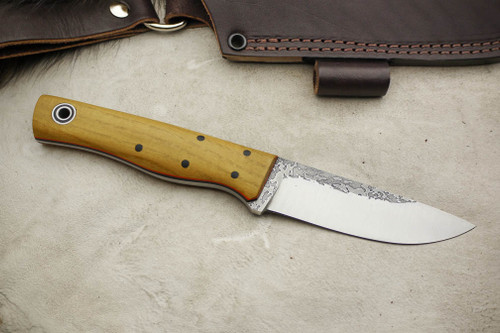 Fiddleback Forge, Andy Roy Custom Recluse Fixed Blade (Tapered Tang) Knife w/ Osage Orange Handle & Thick Black & Thin Orange Liners - 16