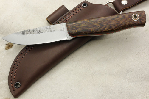 Fiddleback Forge, Andy Roy Custom Terrasaur Fixed Blade Knife (Tapered Tang) Knife w/ Wenge Handle & Thick Natural & Thin Orange Liners - 8