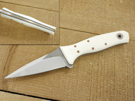 Fiddleback Forge, Andy Roy Custom Wasp Fixed Blade Knife, (Tapered Tang) w/ Bone Micarta Handle & Thick Natural & Thin Blue Liners - #1