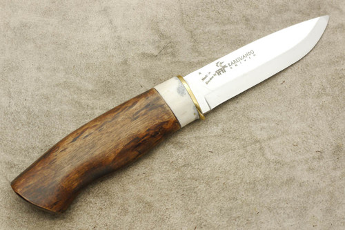 Karesuando Kniven 3509 Boar Exclusive - Fixed Blade Knife - Oiled Curly Birch and Reindeer Antler Handle - 3.75" 12C27 Stainless Steel Blade - 1 Karesuando Kniven 3509 Boar Exclusive - Fixed Blade Knife - Oiled Curly Birch and Reindeer Antler Handle - 3.75" 12C27 Stainless Steel Blade - 1