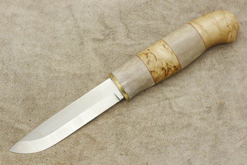 Karesuando Kniven 3524 Willow Grouse - Fixed Blade Knife - Oiled Curly Birch and Reindeer Antler Handle - 3.875" 12C27 Stainless Steel Blade - 2
