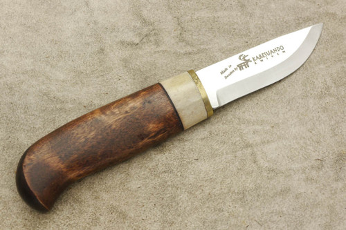 Karesuando Kniven 3537 Giron - Fixed Blade Knife - Oiled Curly Birch and Reindeer Antler Handle - 2.75" 12C27 Stainless Steel Blade - 1