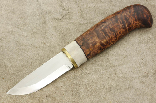Karesuando Kniven 3537 Giron - Fixed Blade Knife - Oiled Curly Birch and Reindeer Antler Handle - 2.75" 12C27 Stainless Steel Blade - 2