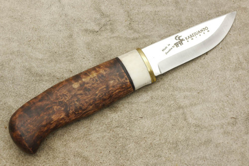 Karesuando Kniven 3537 Giron - Fixed Blade Knife - Oiled Curly Birch and Reindeer Antler Handle - 2.75" 12C27 Stainless Steel Blade - 2 Karesuando Kniven 3537 Giron - Fixed Blade Knife - Oiled Curly Birch and Reindeer Antler Handle - 2.75" 12C27 Stainless Steel Blade - 2