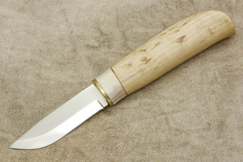 Karesuando Kniven 4021N Johtalit Hikers Knife, Natural - Fixed Blade Knife - Natural Oiled Curly Birch and Reindeer Antler Handle - 3.25" 12C27 Stainless Steel Blade - 2