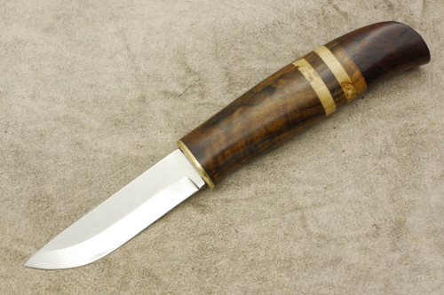 Karesuando Kniven 4035 Sudja Fixed Blade - Fixed Blade Knife - Oiled Curly Birch and Walnut Handle - 3.25" 12C27 Stainless Steel Blade - 1