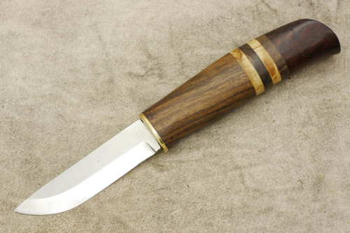Karesuando Kniven 4035 Sudja Fixed Blade - Fixed Blade Knife - Walnut and Curly Birch Handle - 3.25" 12C27 Stainless Steel Blade - 2