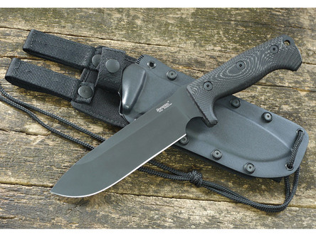 LionSteel Knives Hunter M7 MS, Fixed Blade Outdoor Knife w/ Textured Black Micarta Handle & Black Blade