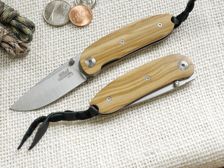 LionSteel Knives MINI 8210UL, Folding Pocket Knife w/ Olive Wood Handle