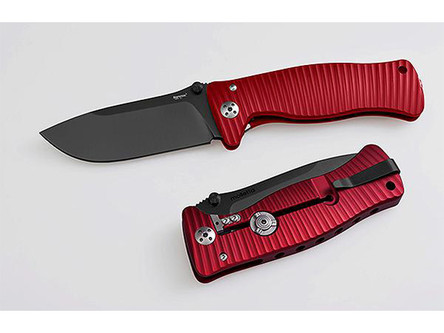 LionSteel Knives SR1 Original SR1A-RB, Folding Pocket Knife w/ Red Textured Monolithic Aluminum Frame/Handle & Black Oxide Coated Blade