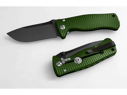 LionSteel Knives SR2 MINI SR2A-GB, Folding Pocket Knife w/ Green Textured Monolithic Aluminum Frame/Handle & Black Oxide Coated Blade
