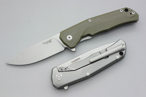 LionSteel Knives T.R.E. Three Rapid Exchange Folding Pocket Knife w/ Gray Textured Titanium & Green Textured G10 Frame/Handle