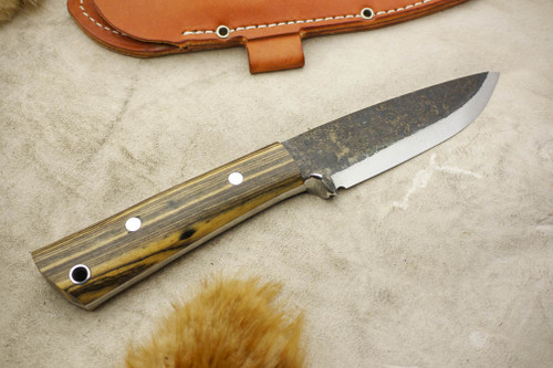 Lon Humphrey Bushcraft Pro - Scandi Grind - Black & White Ebony Handle - 1