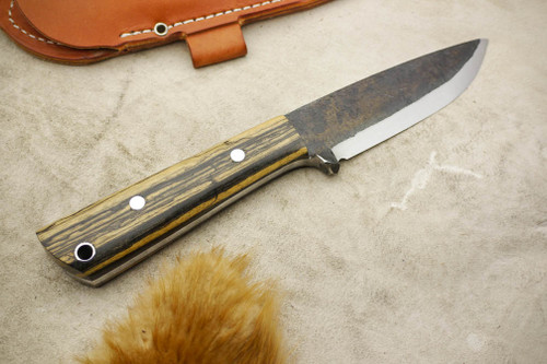 Lon Humphrey Bushcraft Pro - Scandi Grind - Black & White Ebony Handle - 2