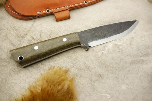 Lon Humphrey Bushcraft Pro - Scandi Grind - Green Canvas Micarta Handle - 1